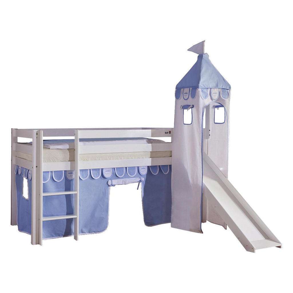 XXXL SPIELBETT Buche massiv 90/200 cm Weiß, Blau