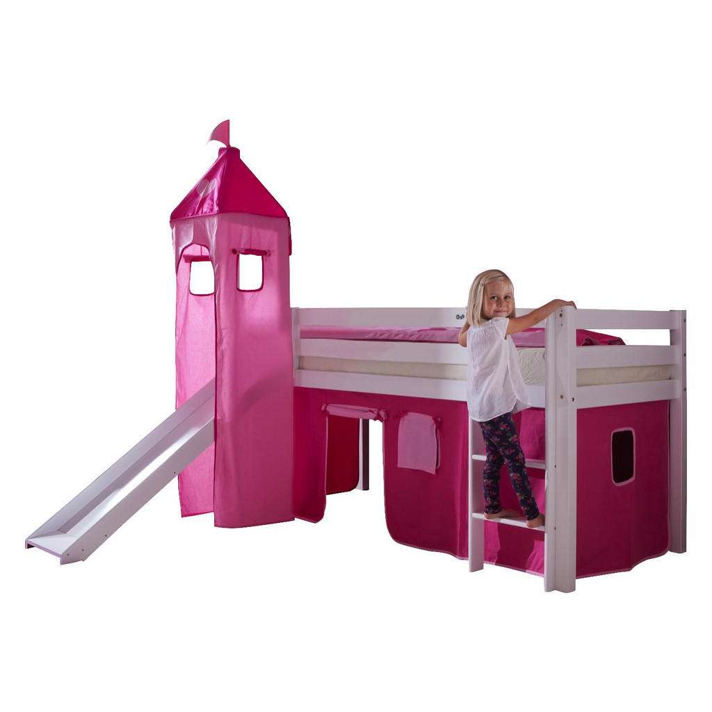 XXXL SPIELBETT Buche massiv 90/200 cm Weiß, Rosa