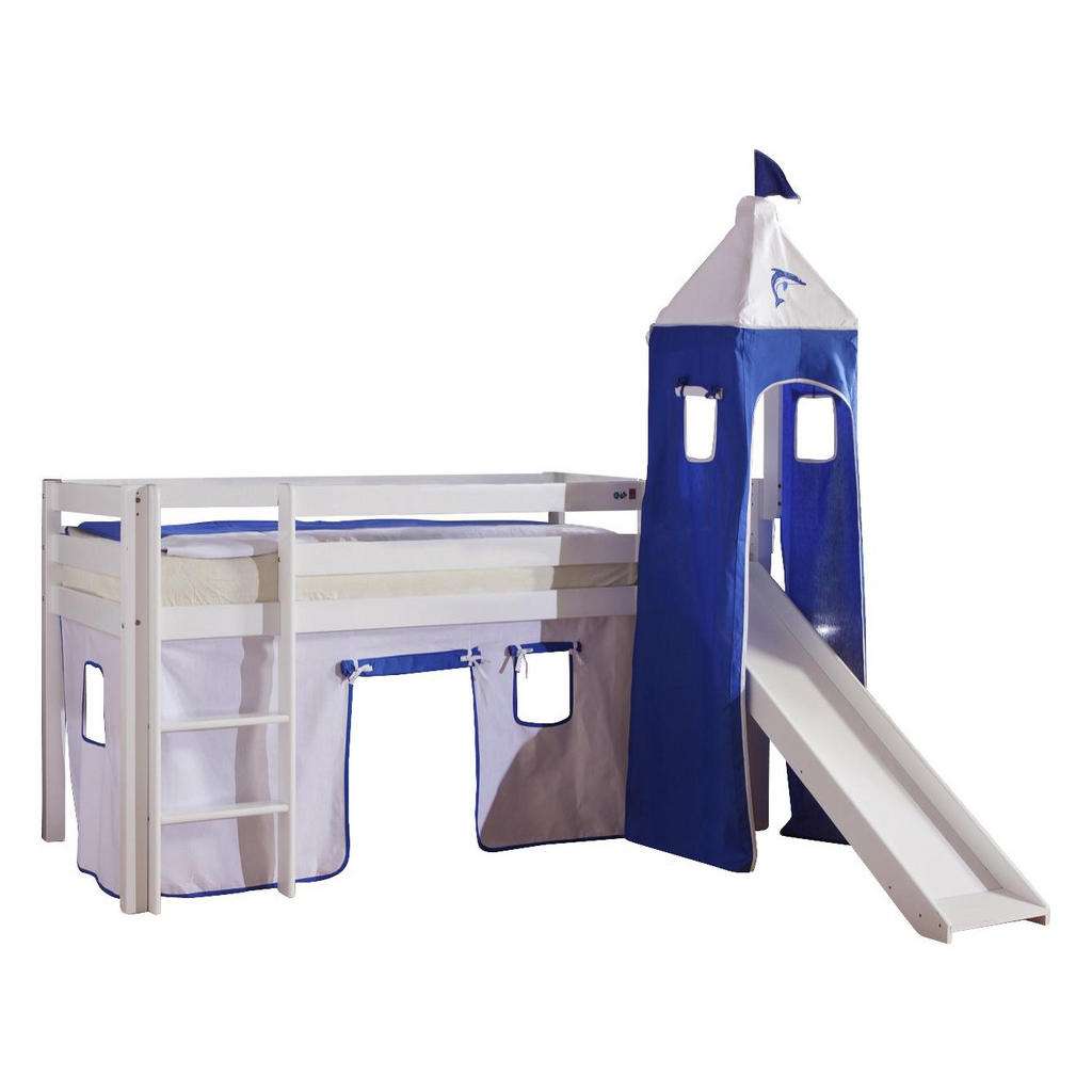 XXXL SPIELBETT Buche massiv 90/200 cm Weiß, Blau