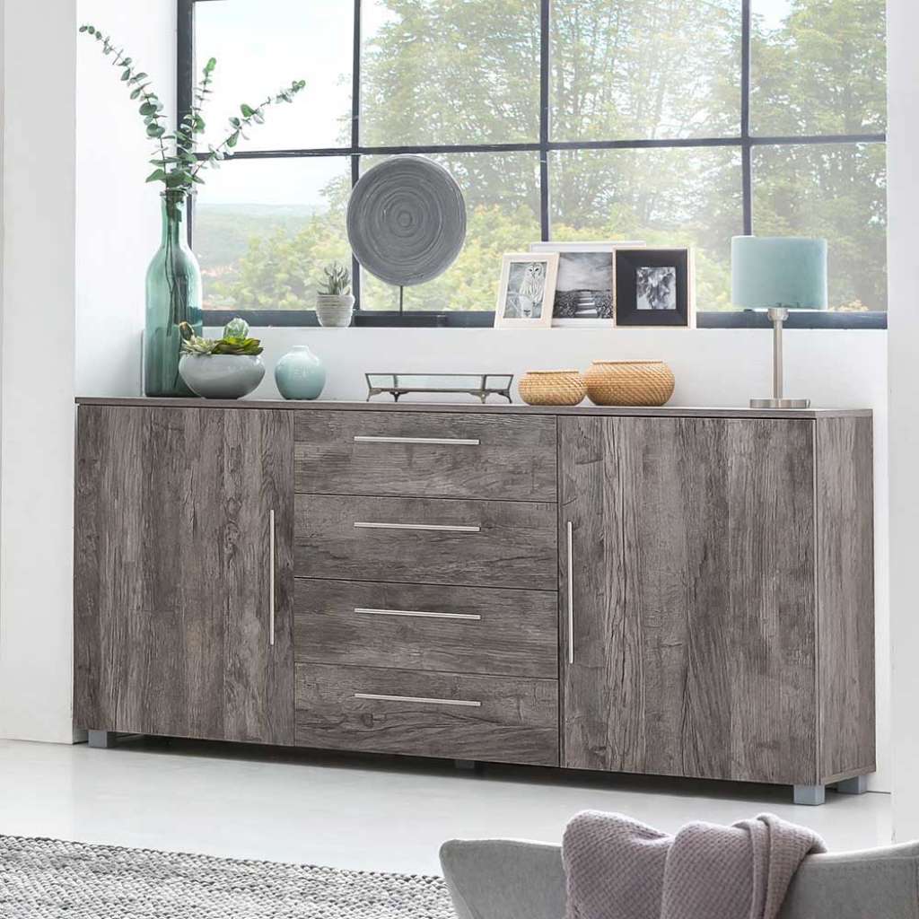 Wohnzimmer Kommode in Eiche Altholz Optik 2-türig