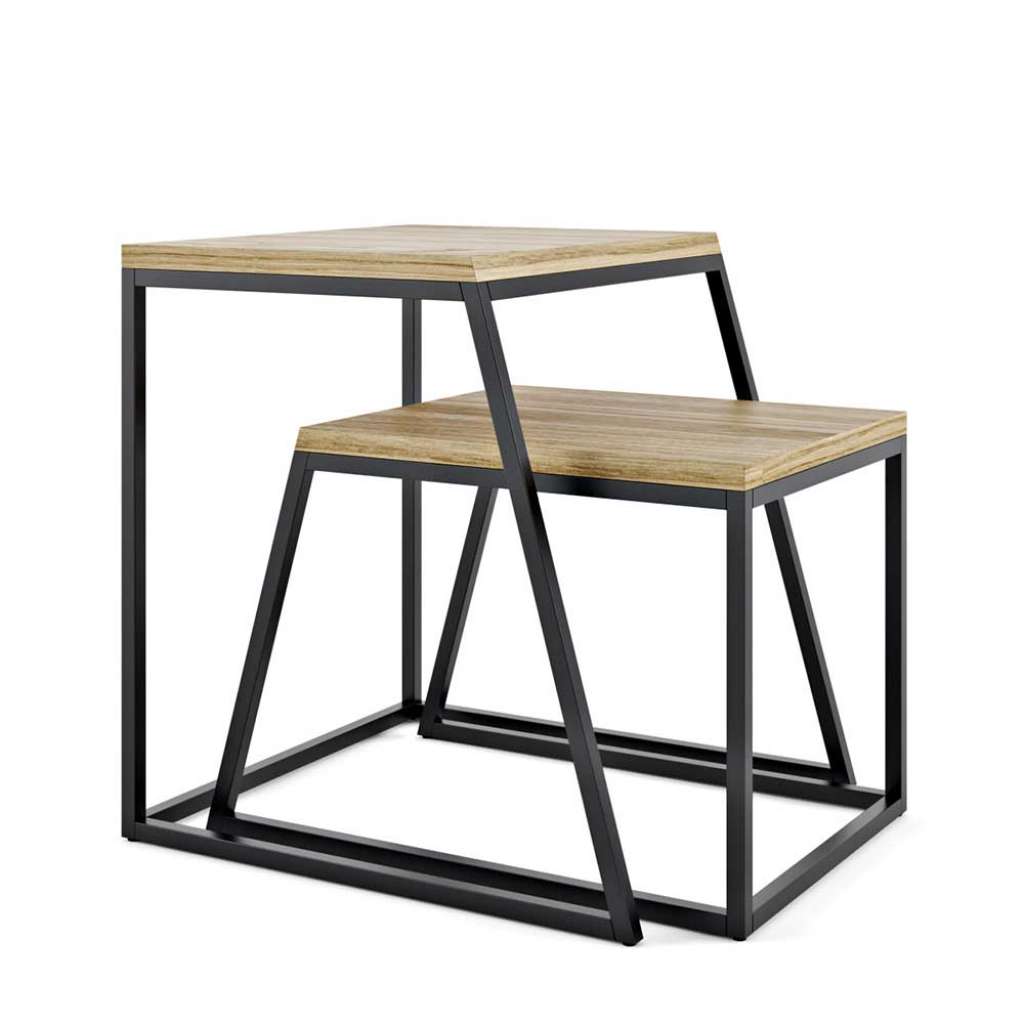 Couchtisch Set Eiche furniert Bügelgestellen aus Stahl (2-teilig)