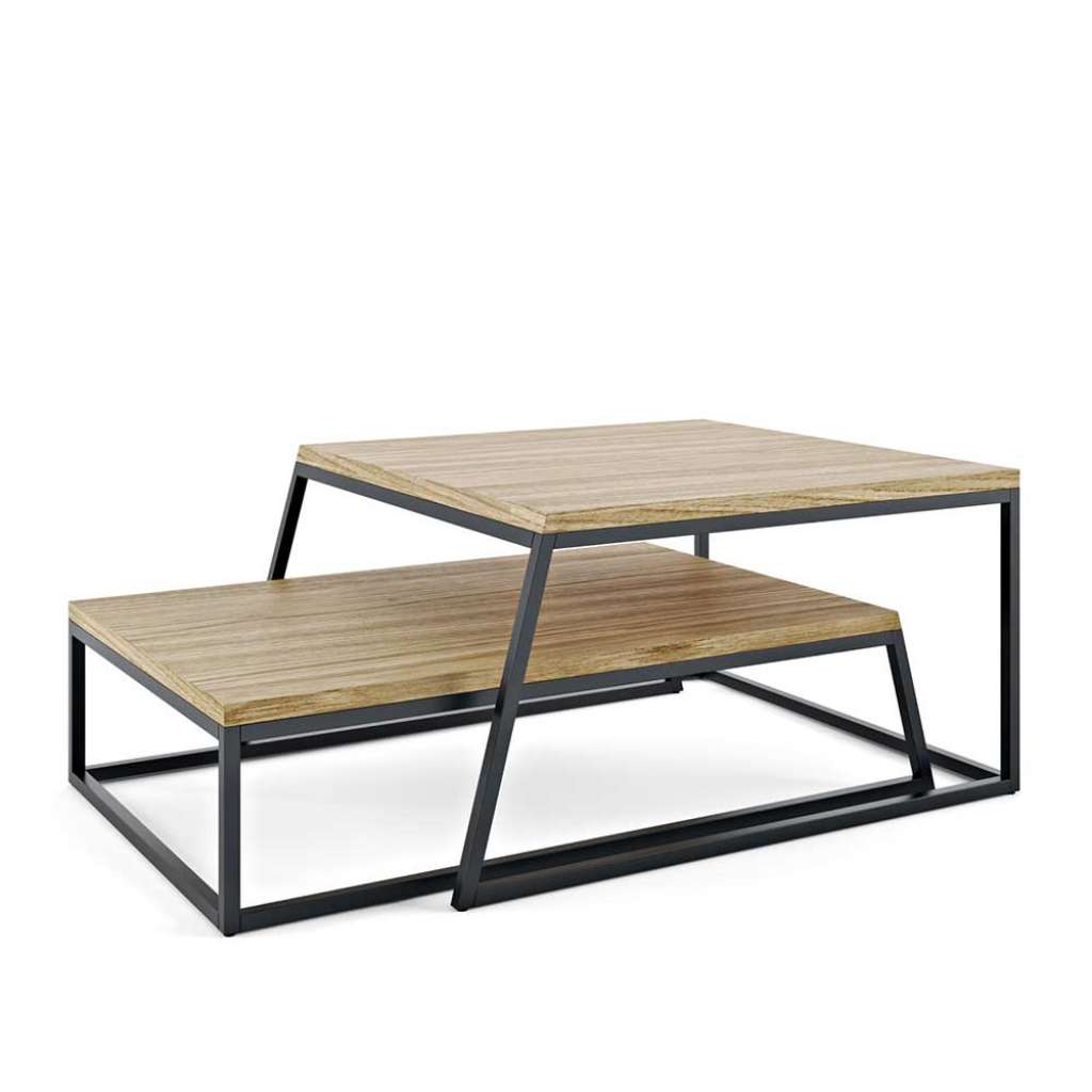 Designercouchtisch Set in Schwarz und Eichefarben Loft Design (2-teilig)