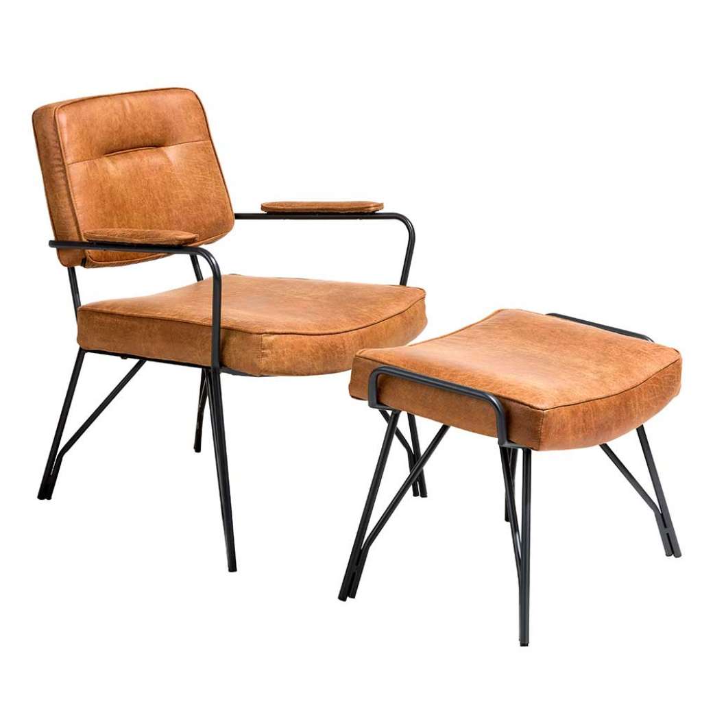Entspannungssessel in Cognac Braun Kunstleder Hocker (2-teilig)