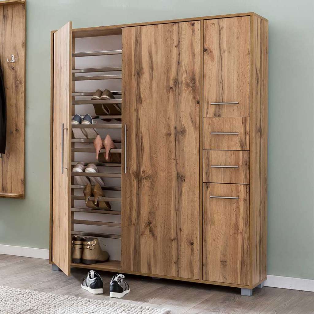 Schuhschrank in Eichefarben Stangen Schuhablage