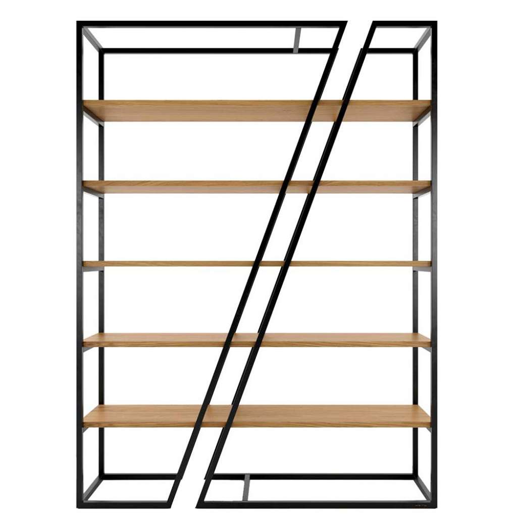 Standregal mit Eiche furniert und Schwarz Stahl 150 cm breit