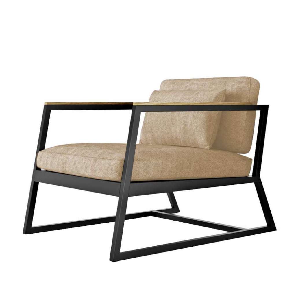 Design Sessel mit Armlehnen Beige Webstoff