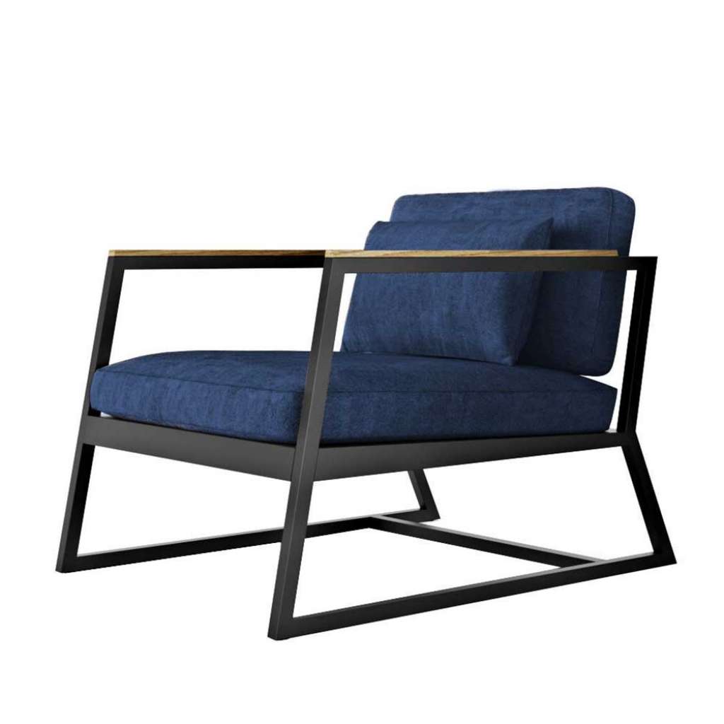 Lounge Sessel in Blau Webstoff Armlehnen