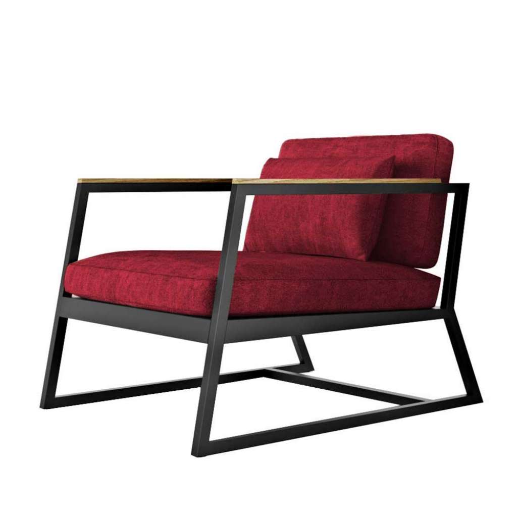 Lounge Sessel in Rot Webstoff Untergestell aus Metall