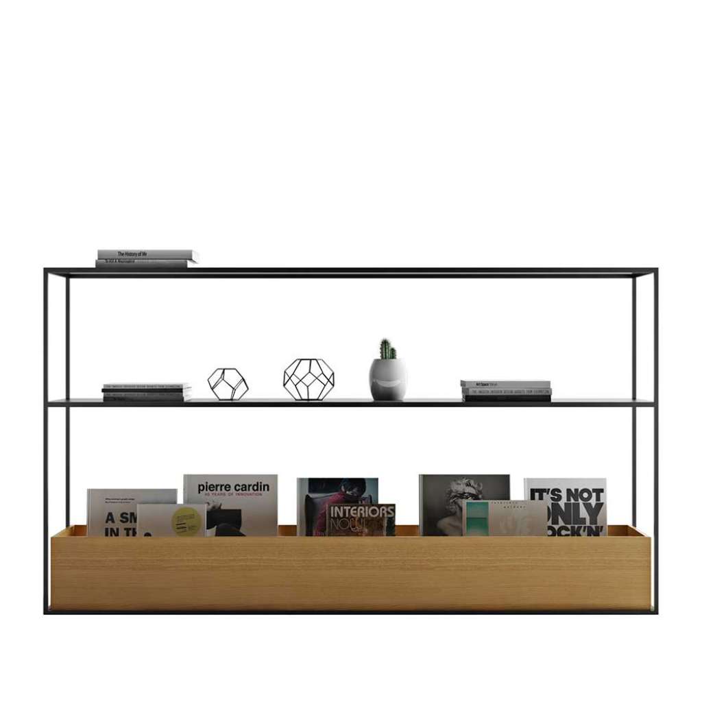 Wohnzimmer Regal in Schwarz Stahl Eiche furniert und geölt