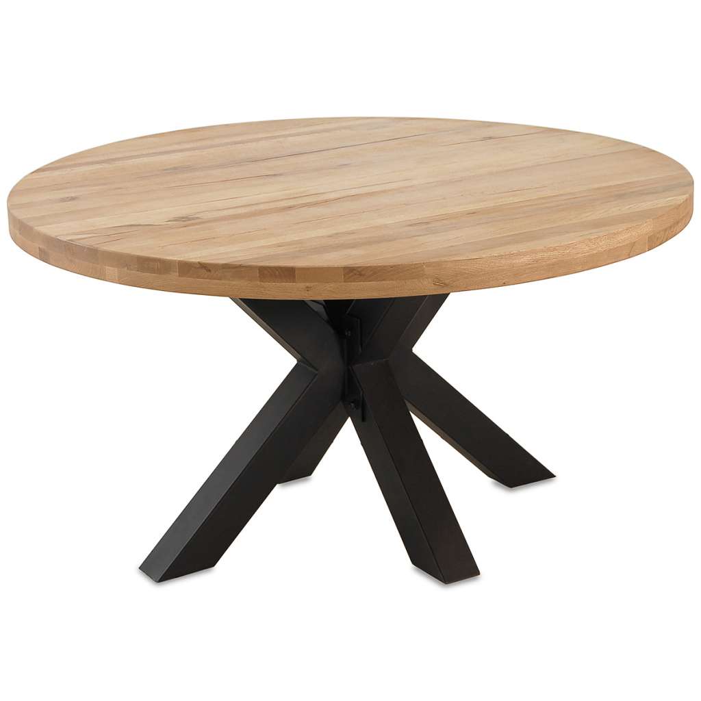 Esstisch 120 cm Rund cm in Eiche massiv mit Schweizer Kante / Metall