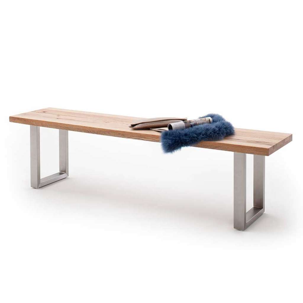 Essbank aus Zerreiche Massivholz Edelstahlgestell