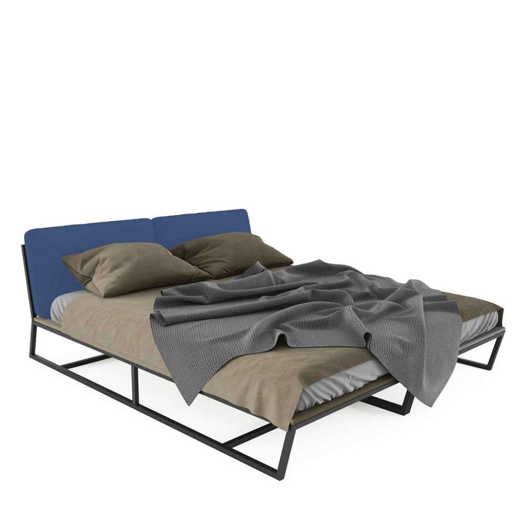 Design Bettgestell mit Polsterkopfteil in Blau modern