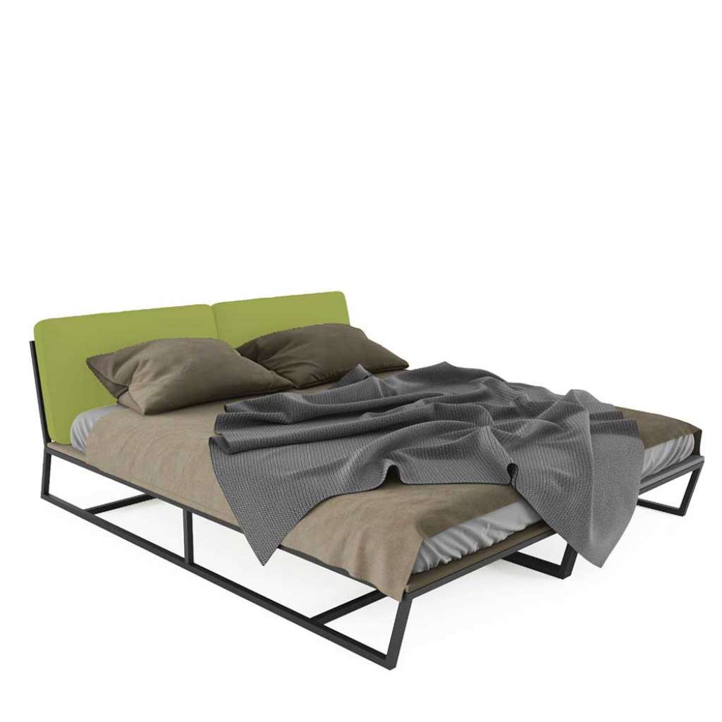 Design Metallbett in Schwarz Polsterkopfteil in Grün