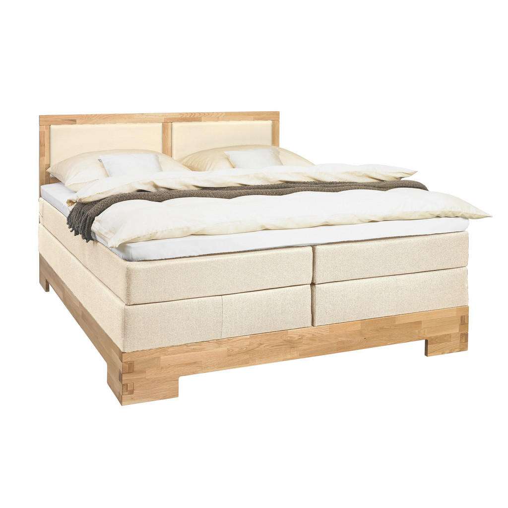 Linea Natura BOXSPRINGBETT Lederlook, Webstoff 180/200 cm INKL. Matratze, gepolstertes Kopfteil, Lattenrost, Topper, Braun, Beige