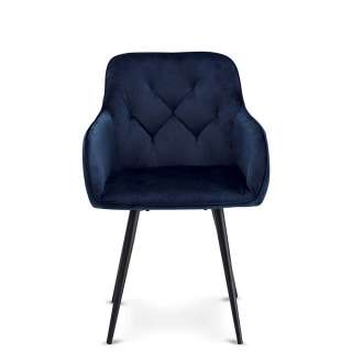 Küchenstühle in Blau Samt Metallgestell in Schwarz (2er Set)