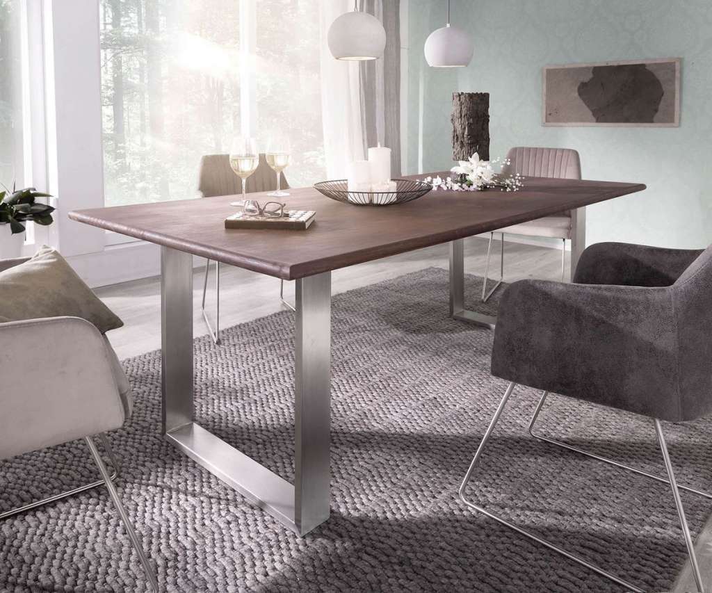 DELIFE Esstisch Curved-Edge 200x100 Akazie Braun Gestell Schmal, Esstische