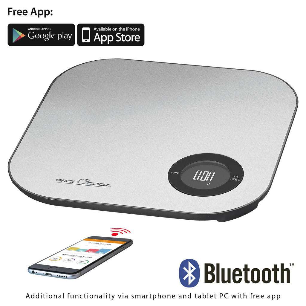 Bomann Bluetooth-Küchenwaage, Schwarz, Silber