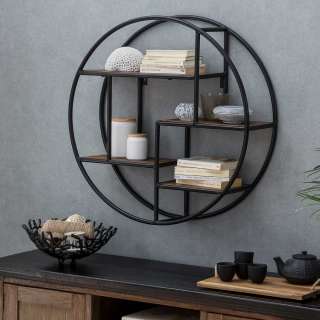 Rundes Hängeregal aus Massivholz und Metall Loft Design