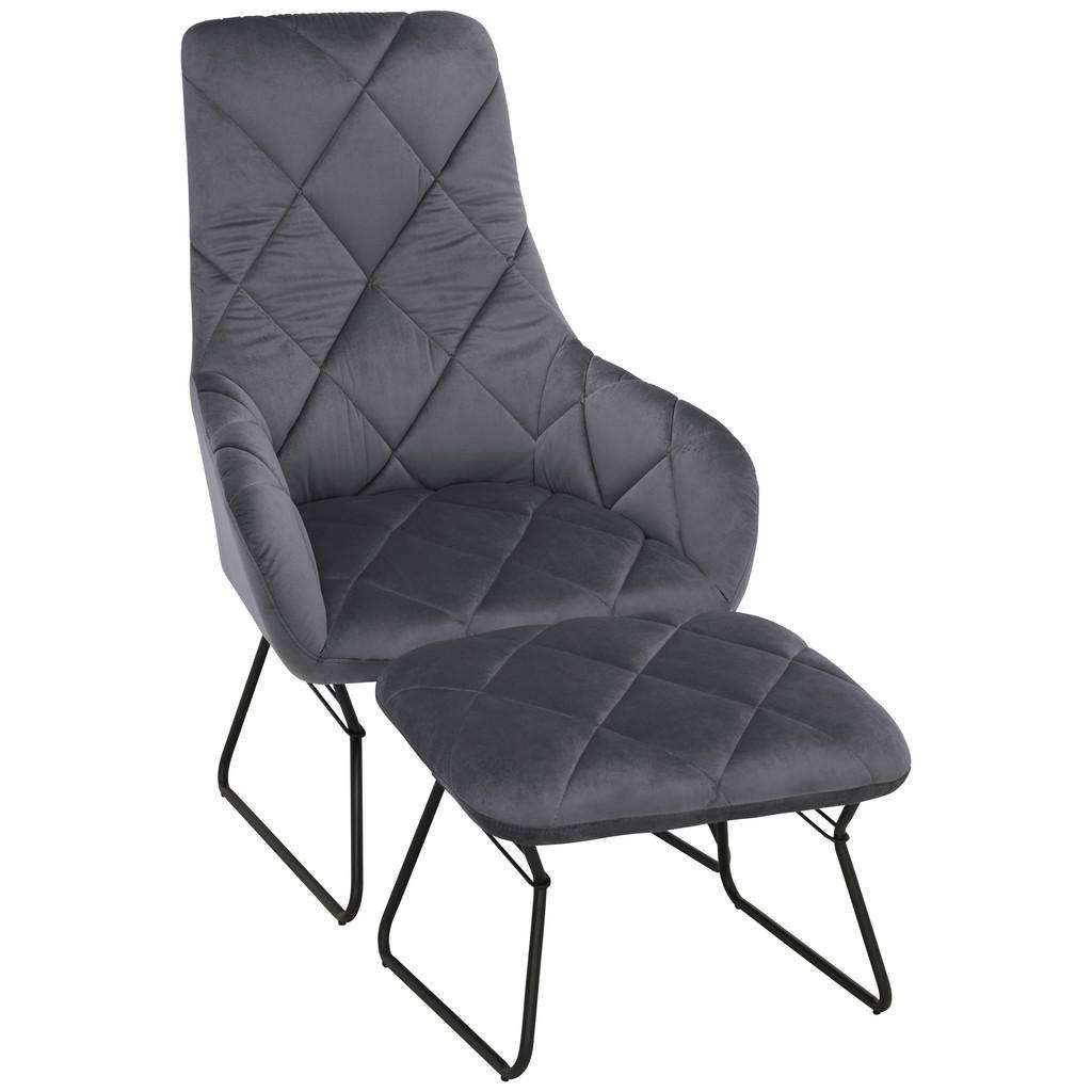 Novel SESSELSET Samt Hocker, Schwarz, Grau