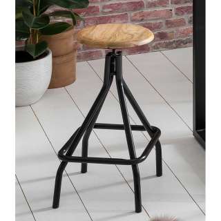 Hocker aus Mangobaum Massivholz und Metall rund