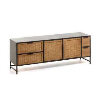 TV Board in Schwarz Rattan Geflecht versehen