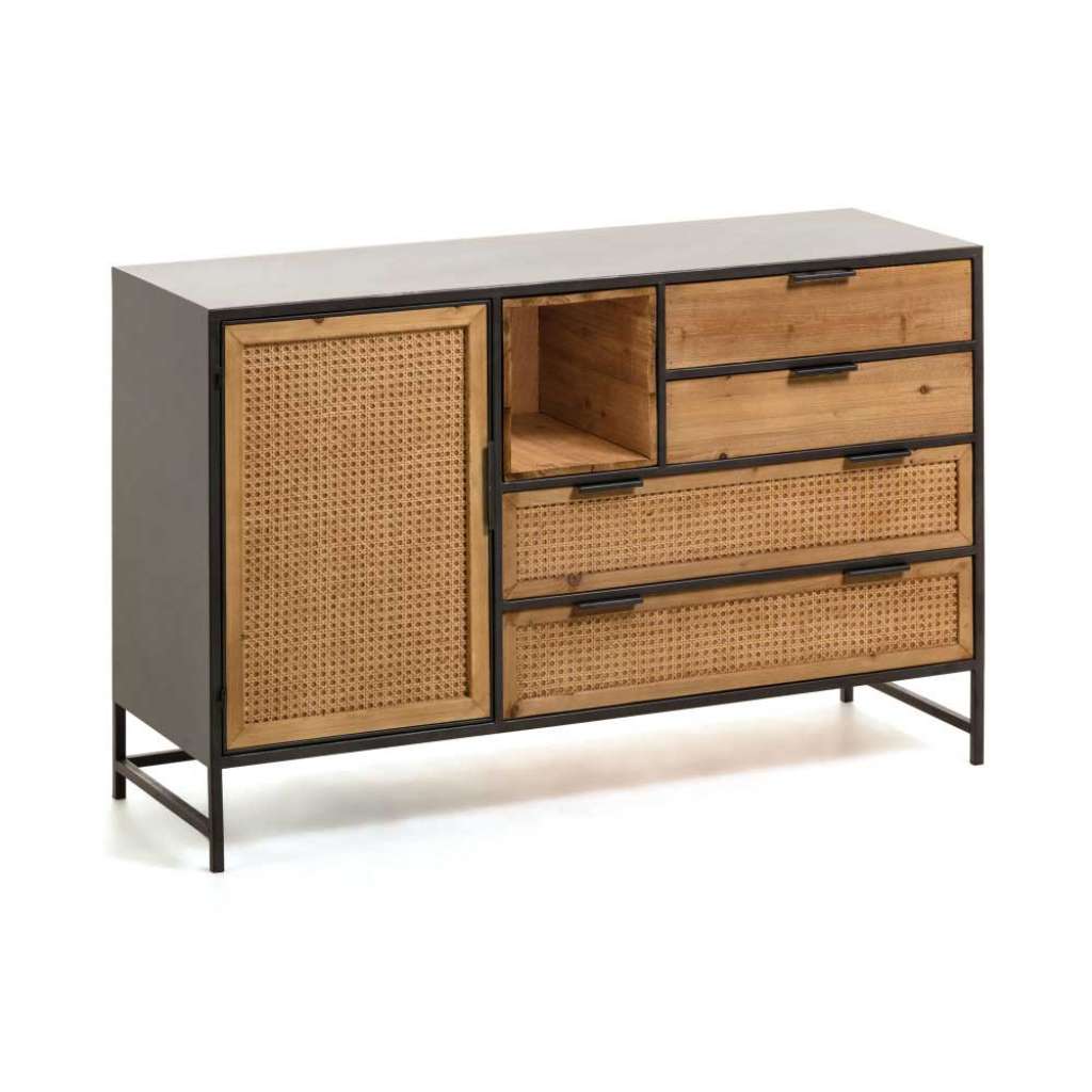Design Kommode in Schwarz Rattan Geflecht versehen