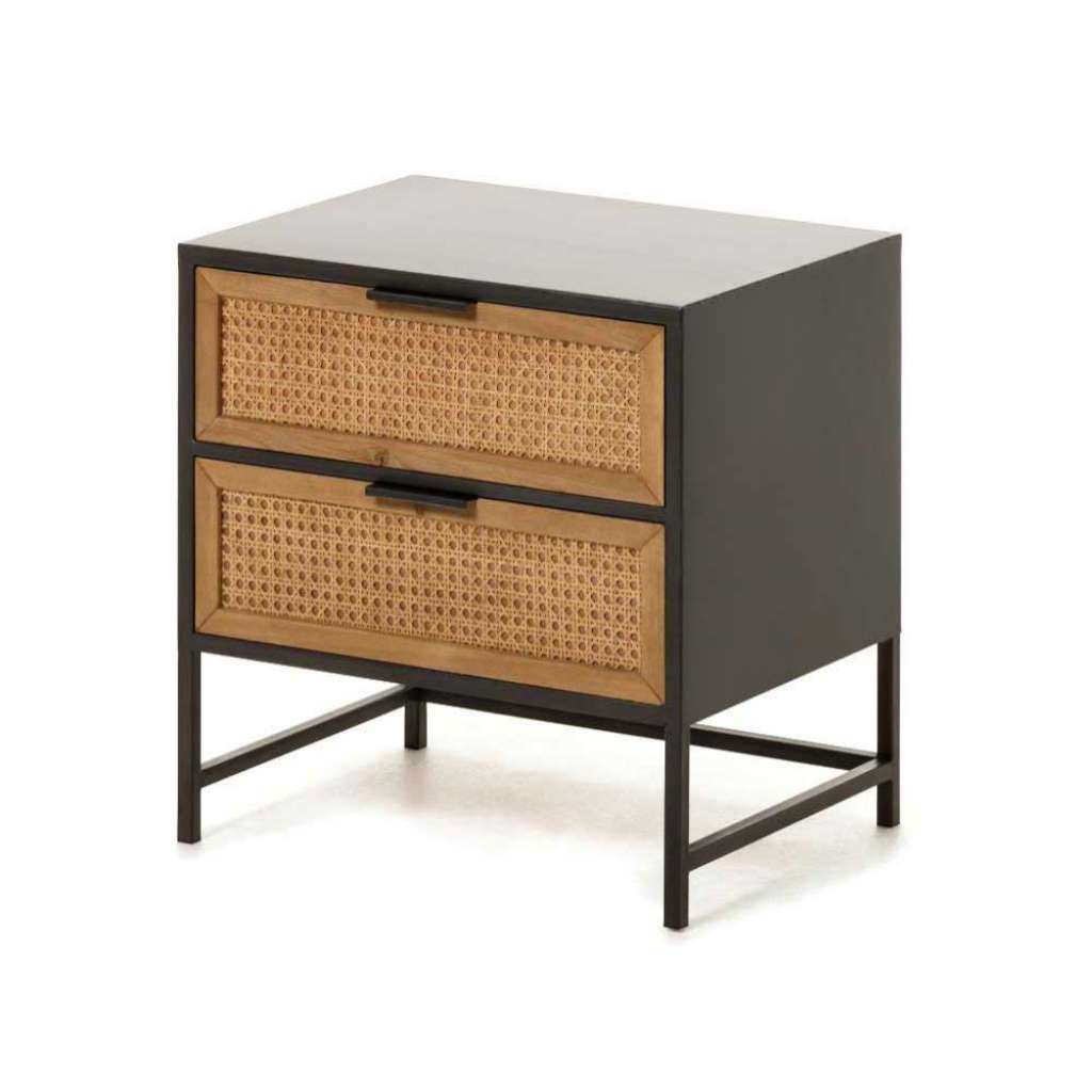 Nachtschrank in Schwarz Rattan versehen