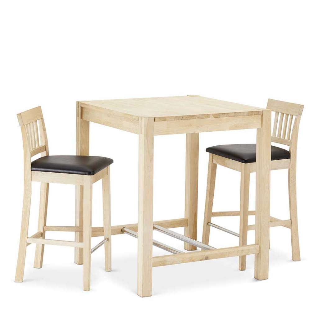 Barsitzgruppe aus Eiche Bianco massiv geseift Schwarz Kunstleder (3-teilig)