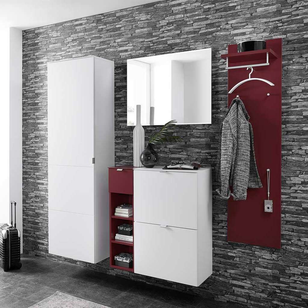 Garderobenmöbel Set in Rot und Weiß modern (5-teilig)