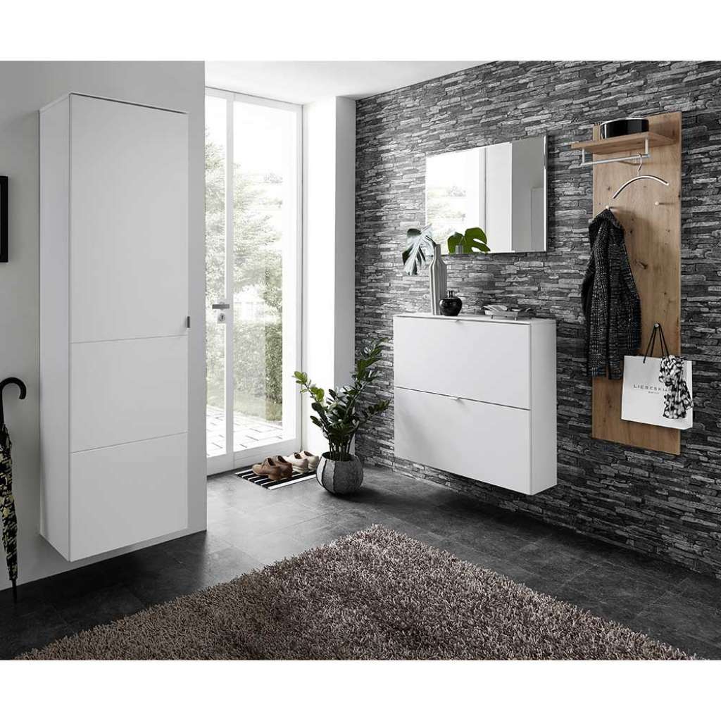 Flurmöbel Set in Weiß und Wildeiche Optik modern (4-teilig)