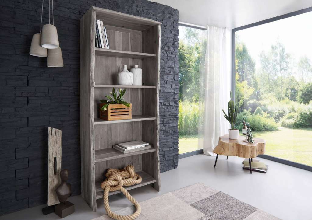 Regal Akazie 81x45x204 grau lackiert LIVE EDGE #408