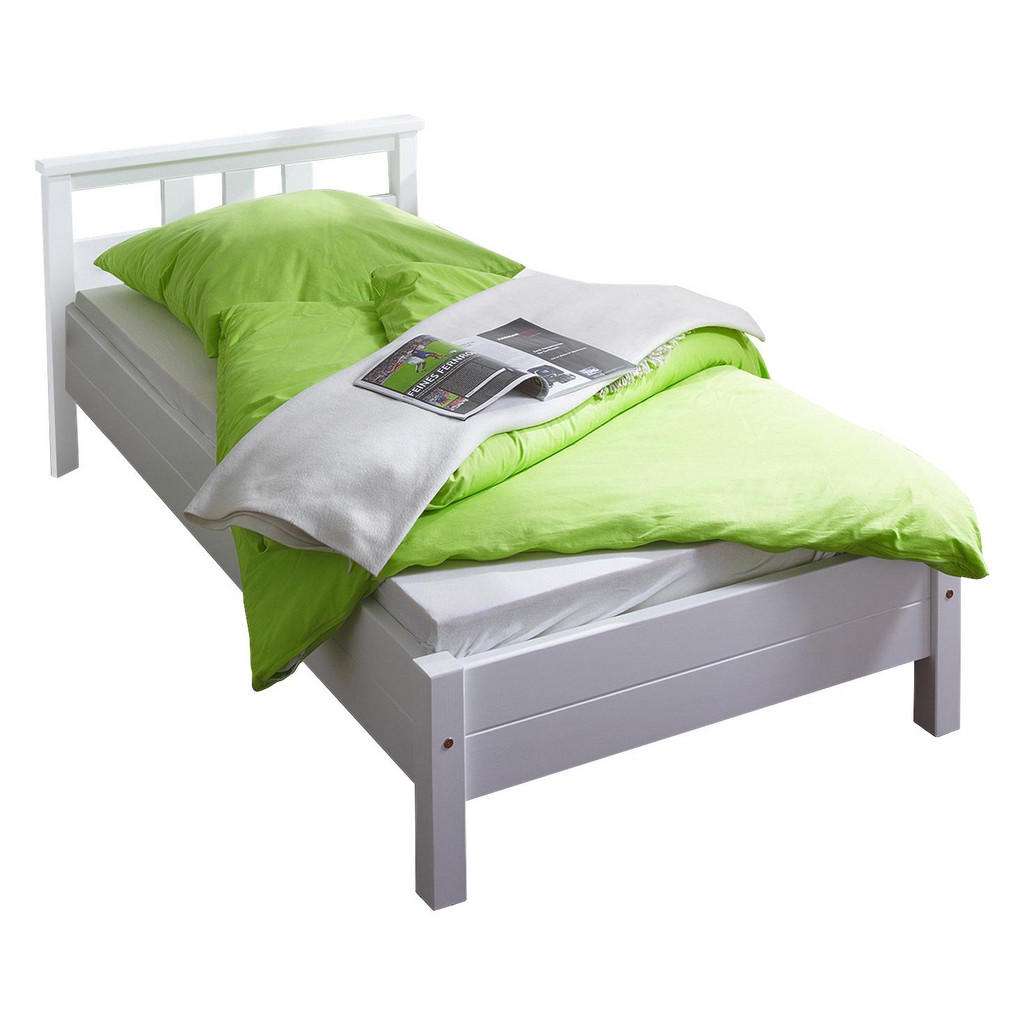 Carryhome BETT Kiefer massiv 100/200 cm, Weiß