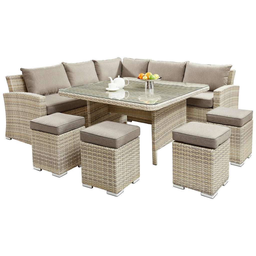 Amatio DINING-LOUNGESET Braun, Beige Kunststoffgeflecht Aluminium