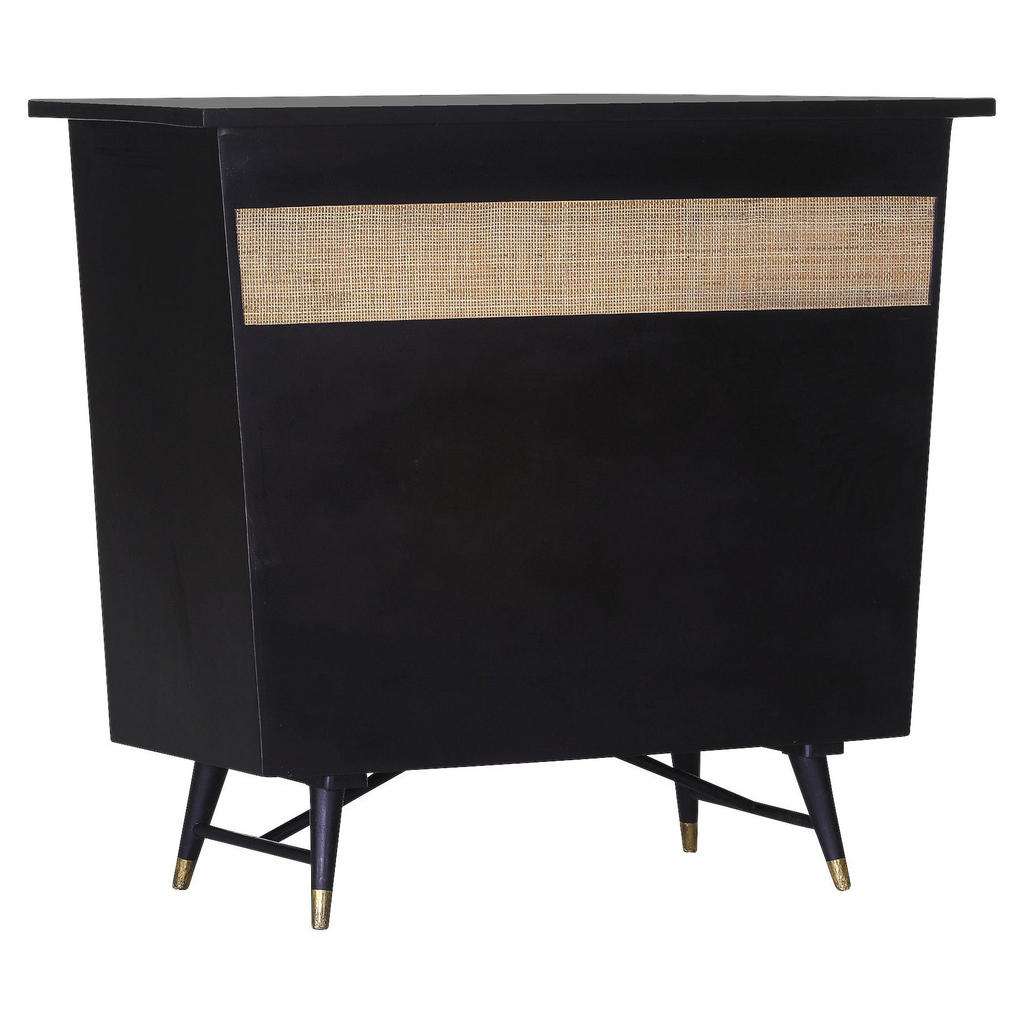 Carryhome BAR Mangoholz, Rattan massiv lackiert, gebeizt Schwarz, Gold