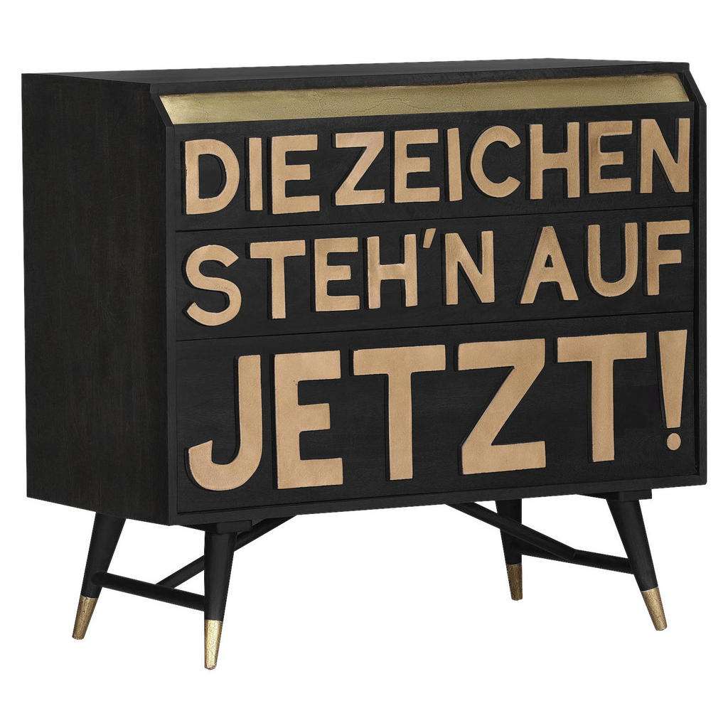 Carryhome SIDEBOARD Mangoholz massiv lackiert, gebeizt Schwarz, Gold