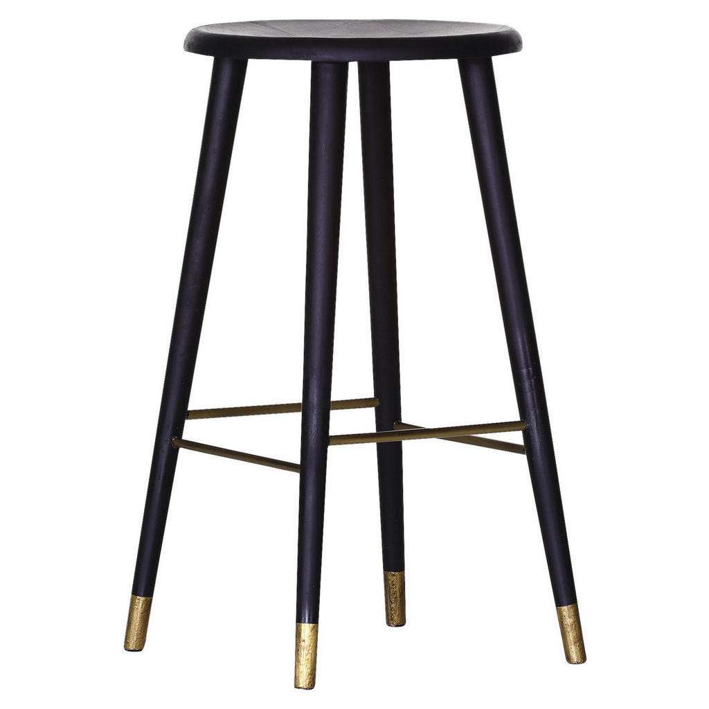 Carryhome BARHOCKER Mangoholz massiv Schwarz, Gold