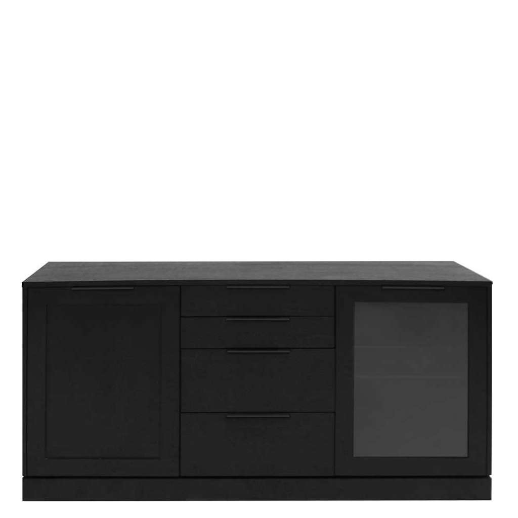 Schwarzes Sideboard Eiche furniert und gebeizt einer Glastür