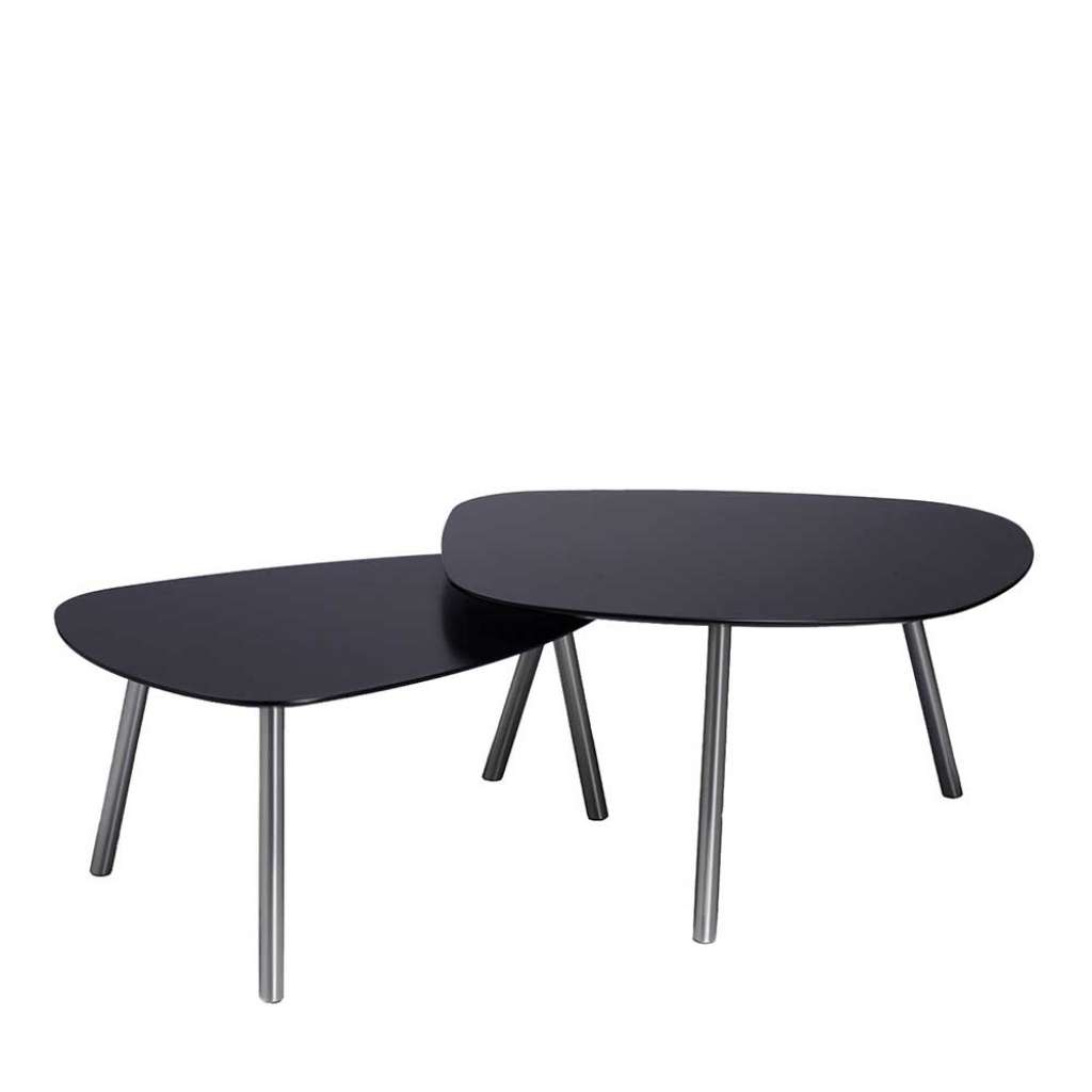 Designercouchtisch Set in Schwarz und Silberfarben Wankelform (2-teilig)