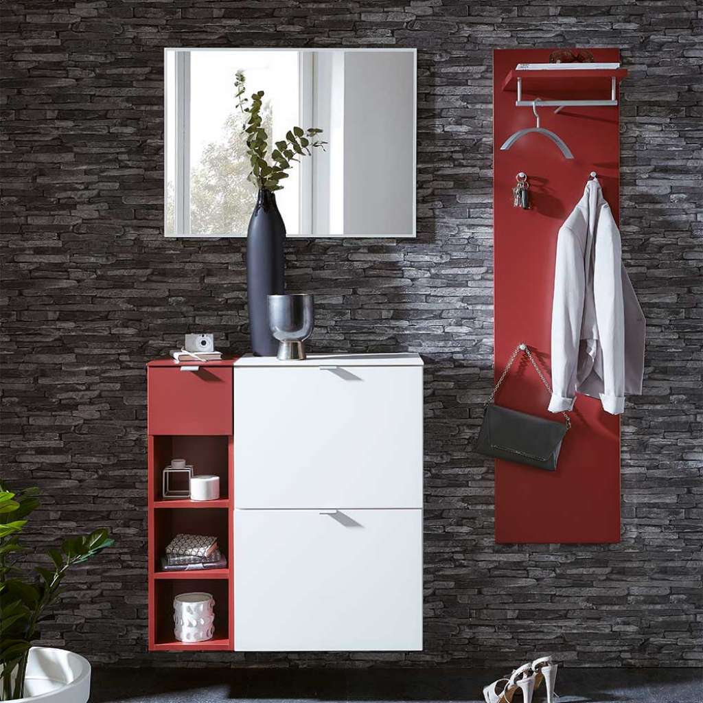 Flurgarderobe in Weiß und Rot modern (4-teilig)