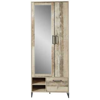 Garderobenschrank in White Wash Altholz Optik Spiegel