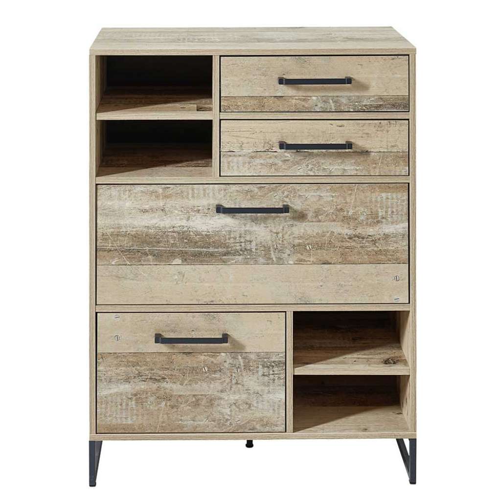 Design Schuhschrank in White Wash Altholz Optik 105 cm hoch