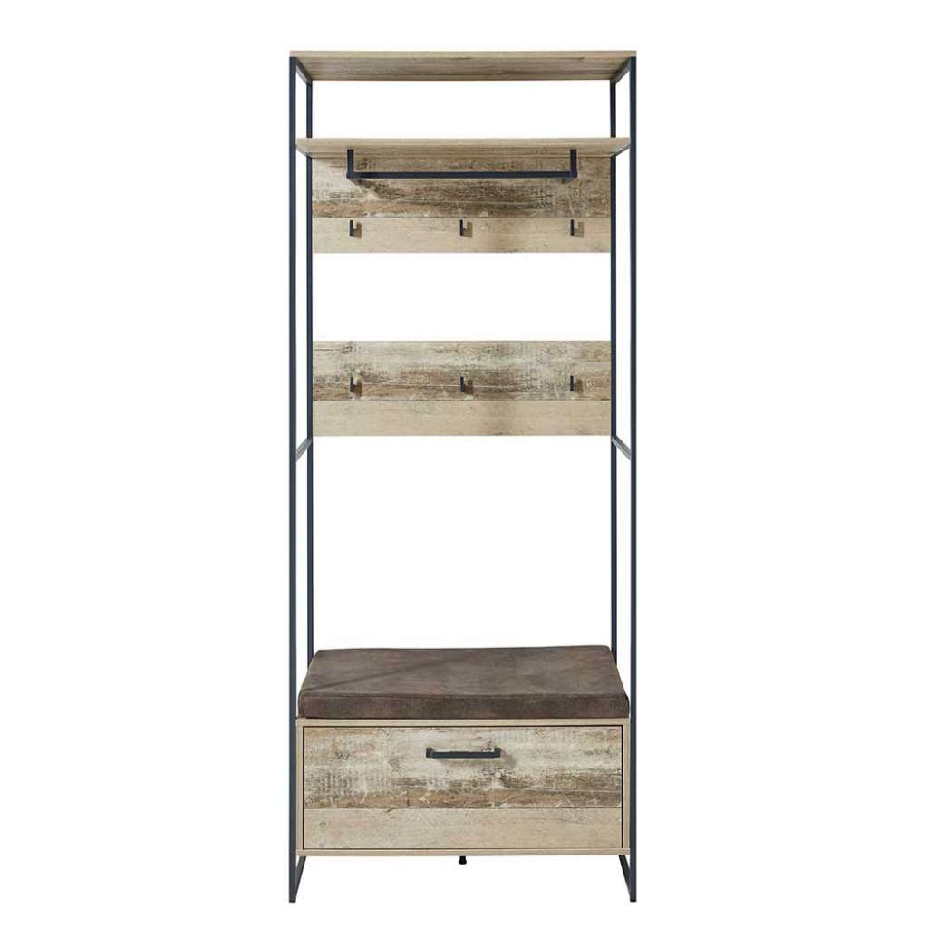 Kompakte Garderobe in White Wash Altholz Optik 200 cm hoch