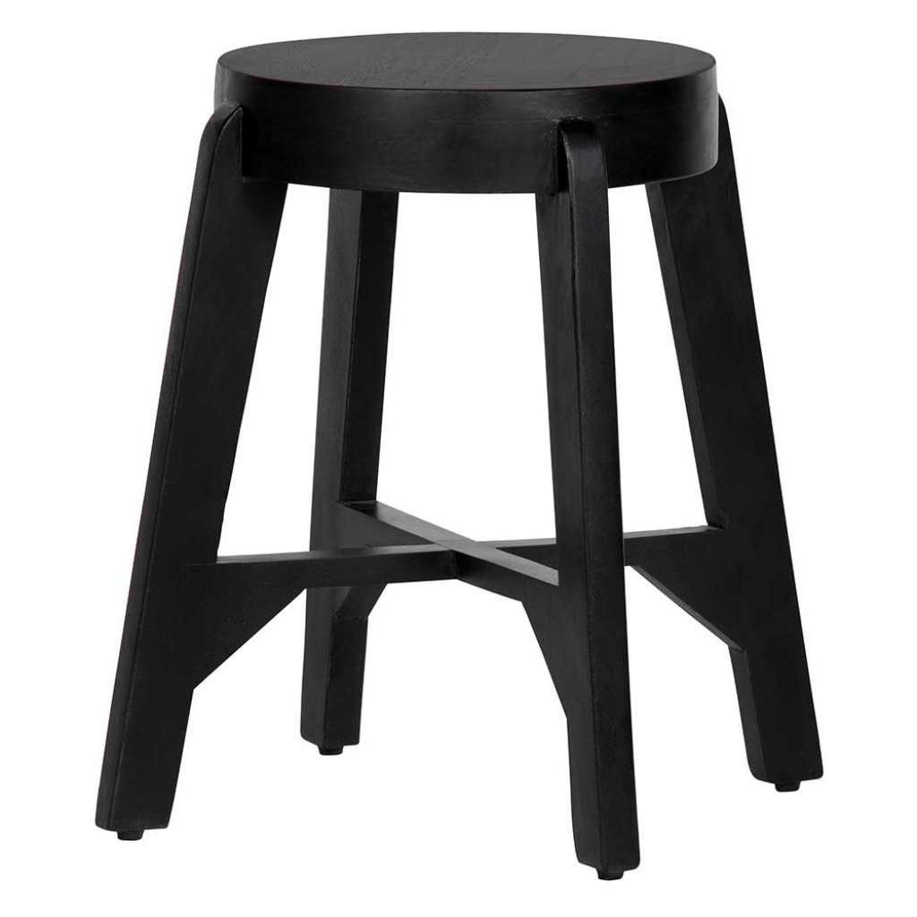 Massivholz Sitzhocker in Schwarz rund