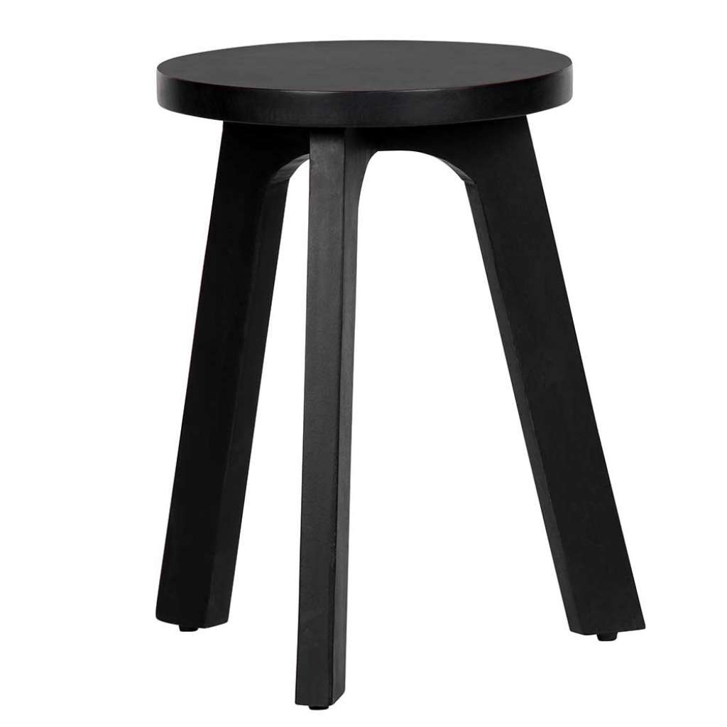 Runder Sitzhocker in Schwarz Massivholz