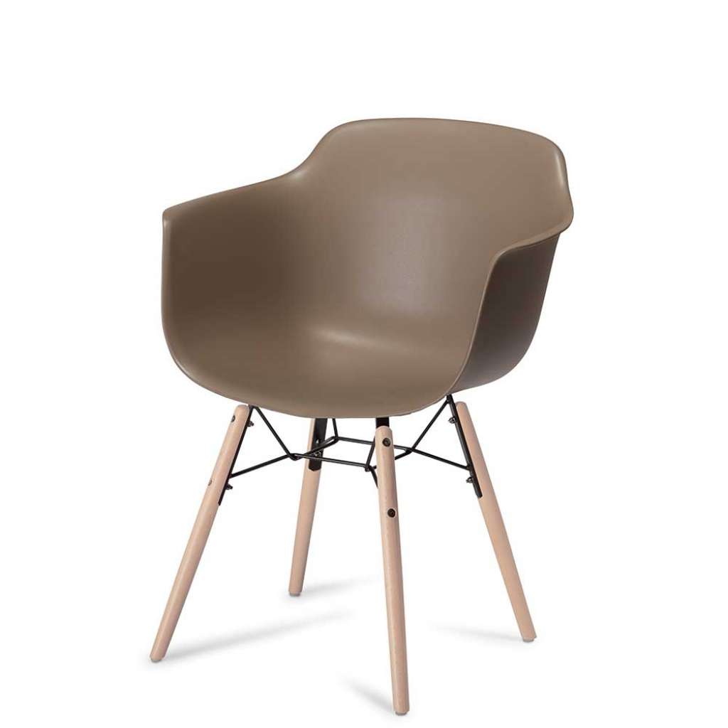 Armstühle in Taupe Kunststoff und Buche Massivholz (2er Set)