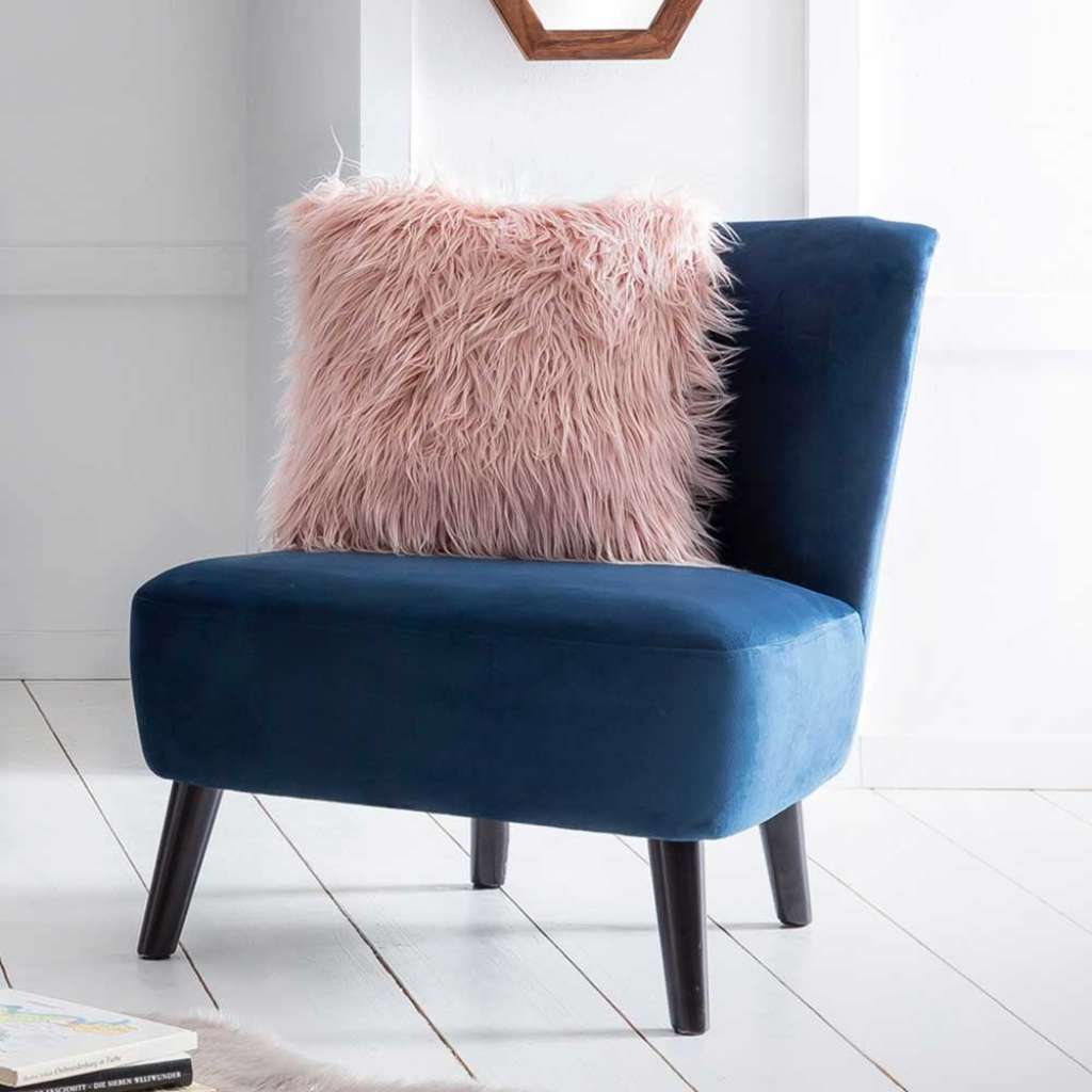 Retro Sessel in Blau Samt Taschenfederkern