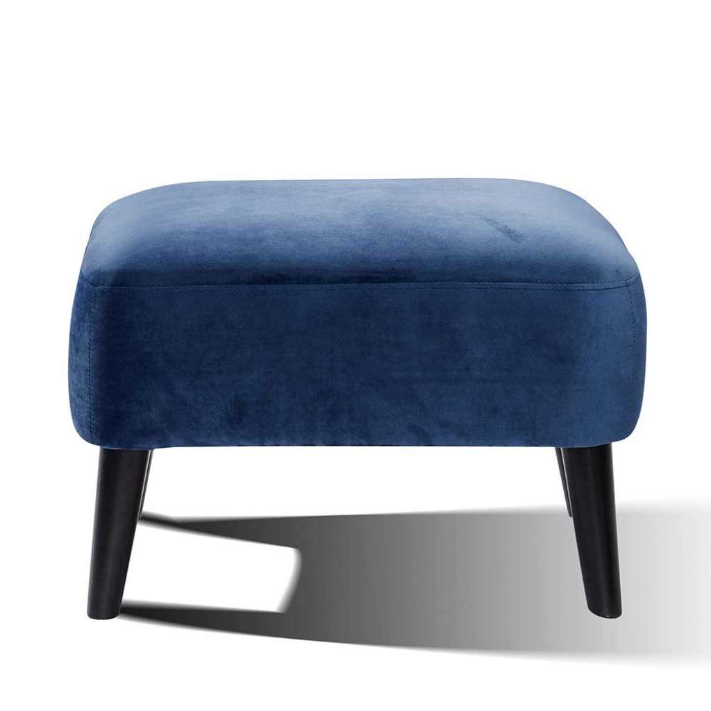 Retro Fußhocker in Blau Samt 65 cm breit
