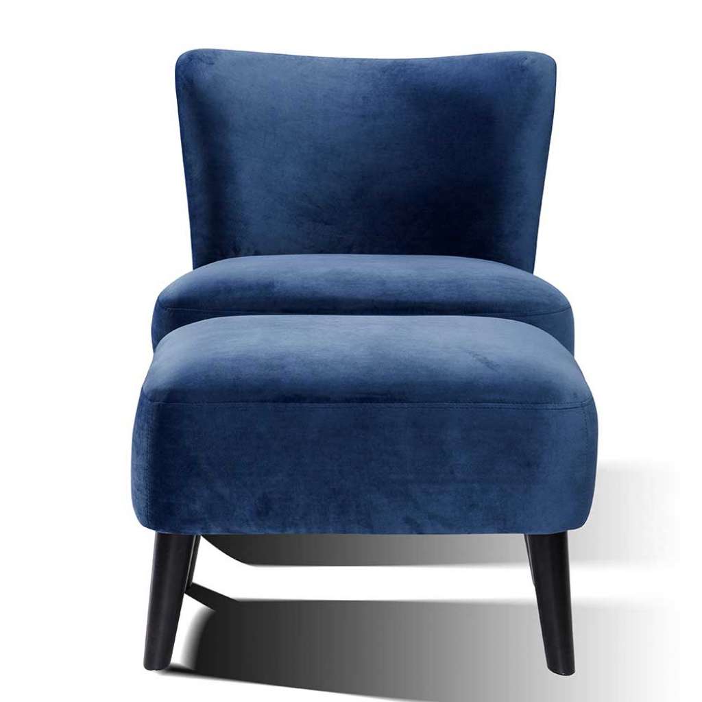 Retro Polstersessel mit Fußhocker Blau Samt (2-teilig)
