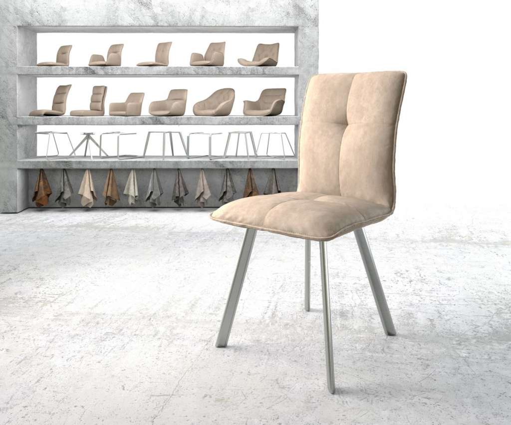 DELIFE Esszimmerstuhl Maddy-Flex Beige Vintage 4-Fuß oval Edelstahl, Esszimmerstühle