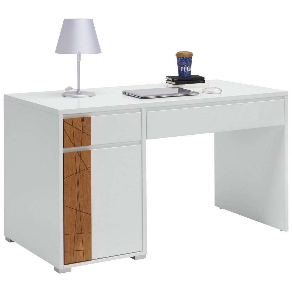 Novel SCHREIBTISCH Eiche furniert Weiß, Braun